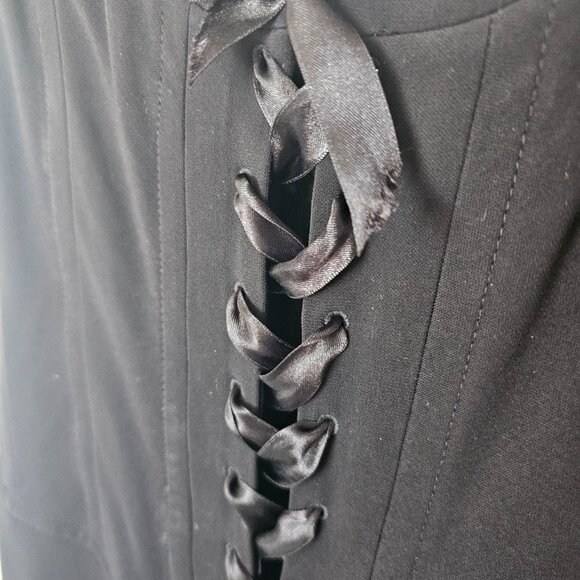 Lauren Ralph Lauren Fluted Black Evening Gown w/Sweep Train + Lace-Up Bustier - Picture 4 of 9